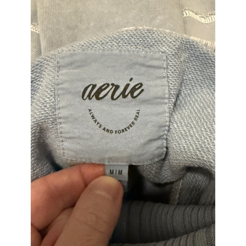 Aerie New Heights Sweatshirt Blue Womens Cropped Turtleneck Oversized Medium - Picture 3 of 9